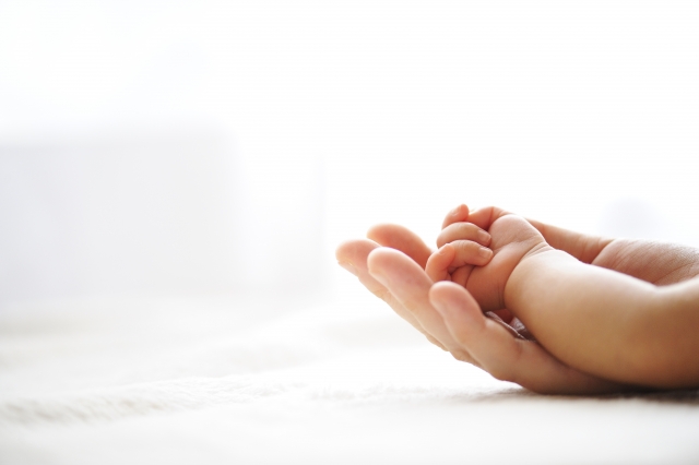 親が子どもの手を握っている写真