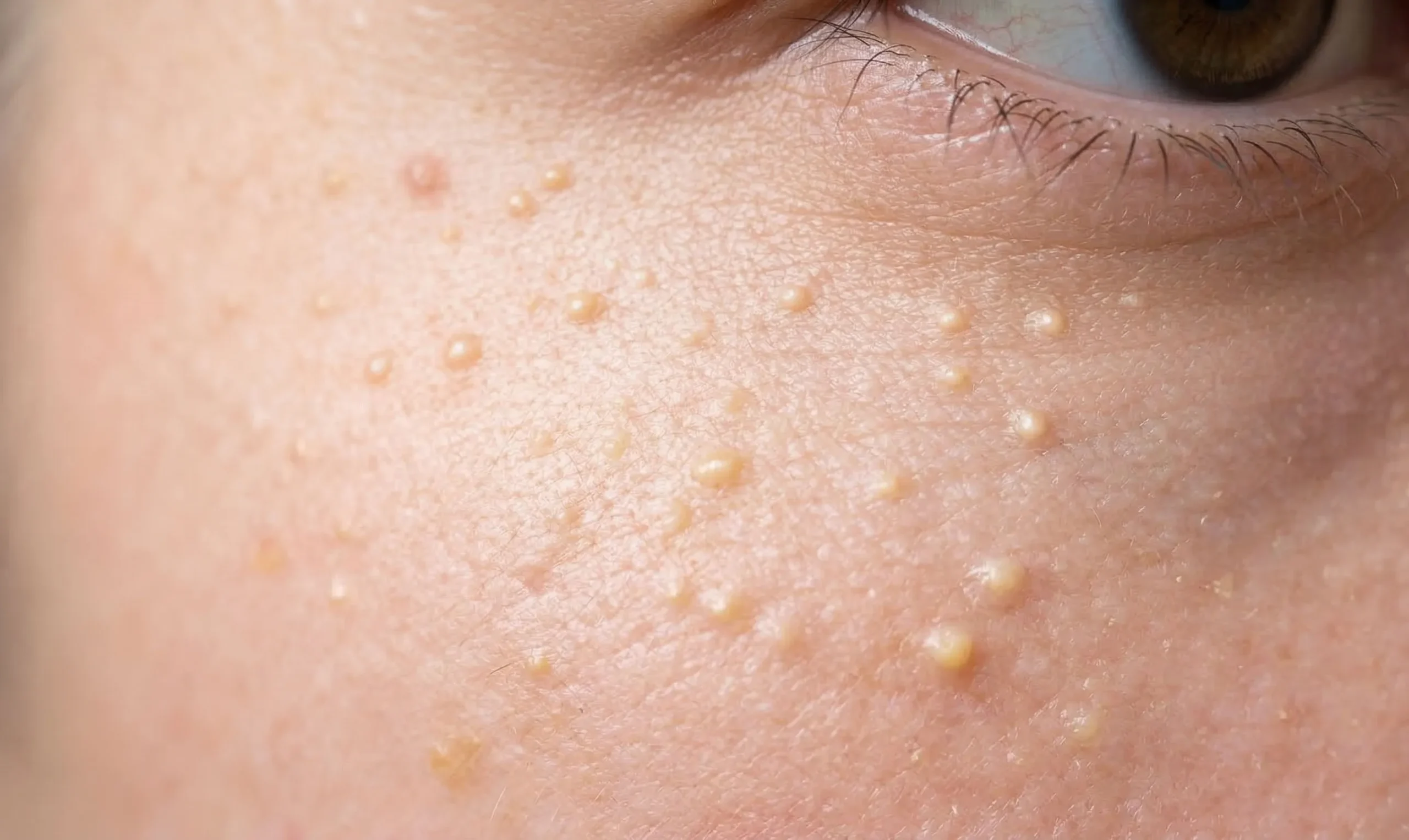 目の周りにできた稗粒腫（はいりゅうしゅ）の症状