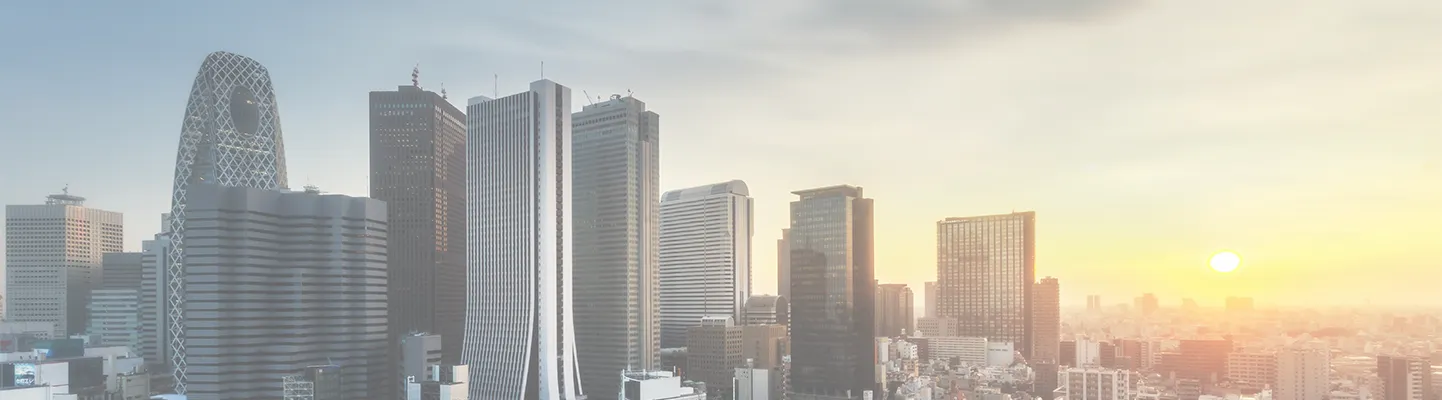 夕暮れの新宿高層ビル群の風景（採用情報メインビジュアル）