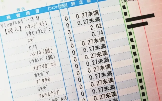アレルギー検査結果