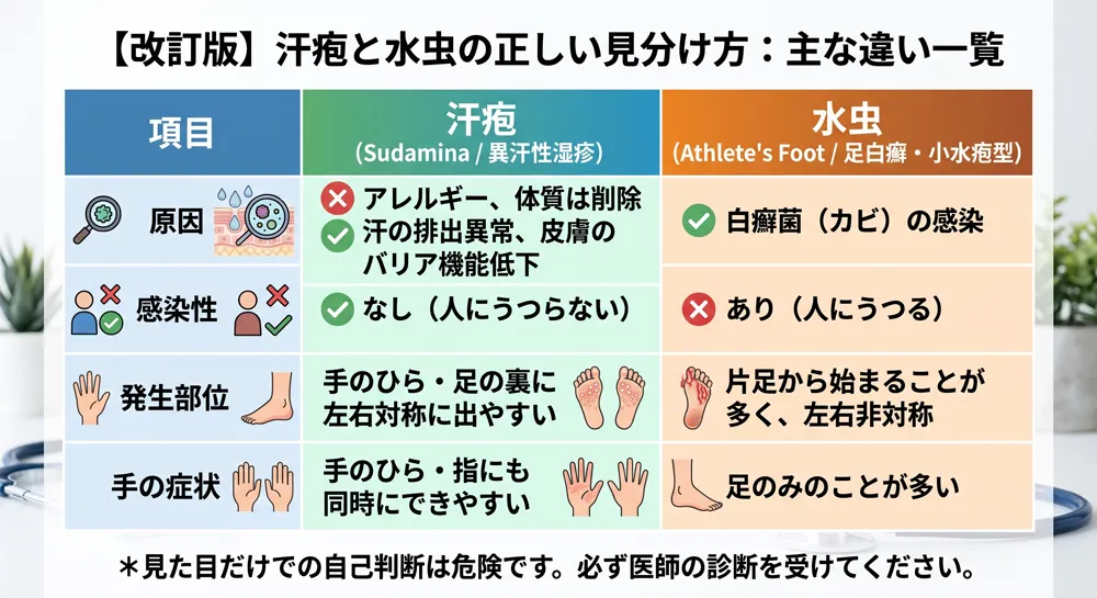 水虫と汗疱の特徴の比較