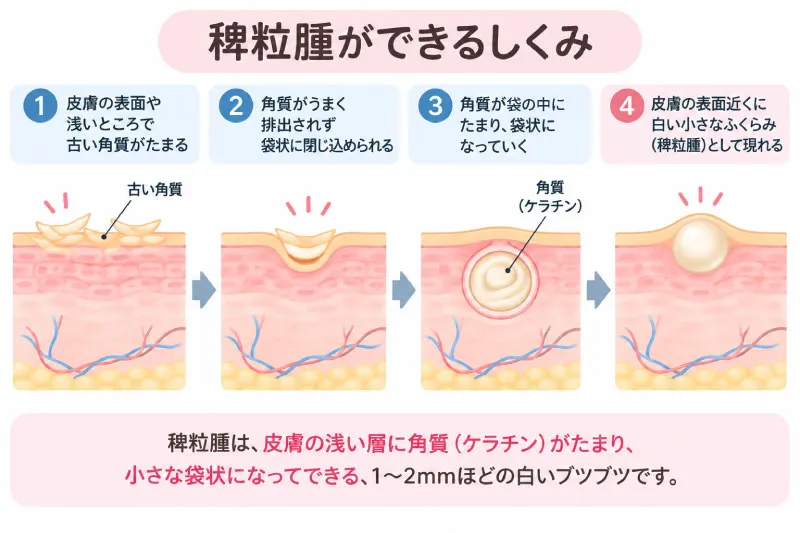 稗粒腫ができるしくみのイラスト