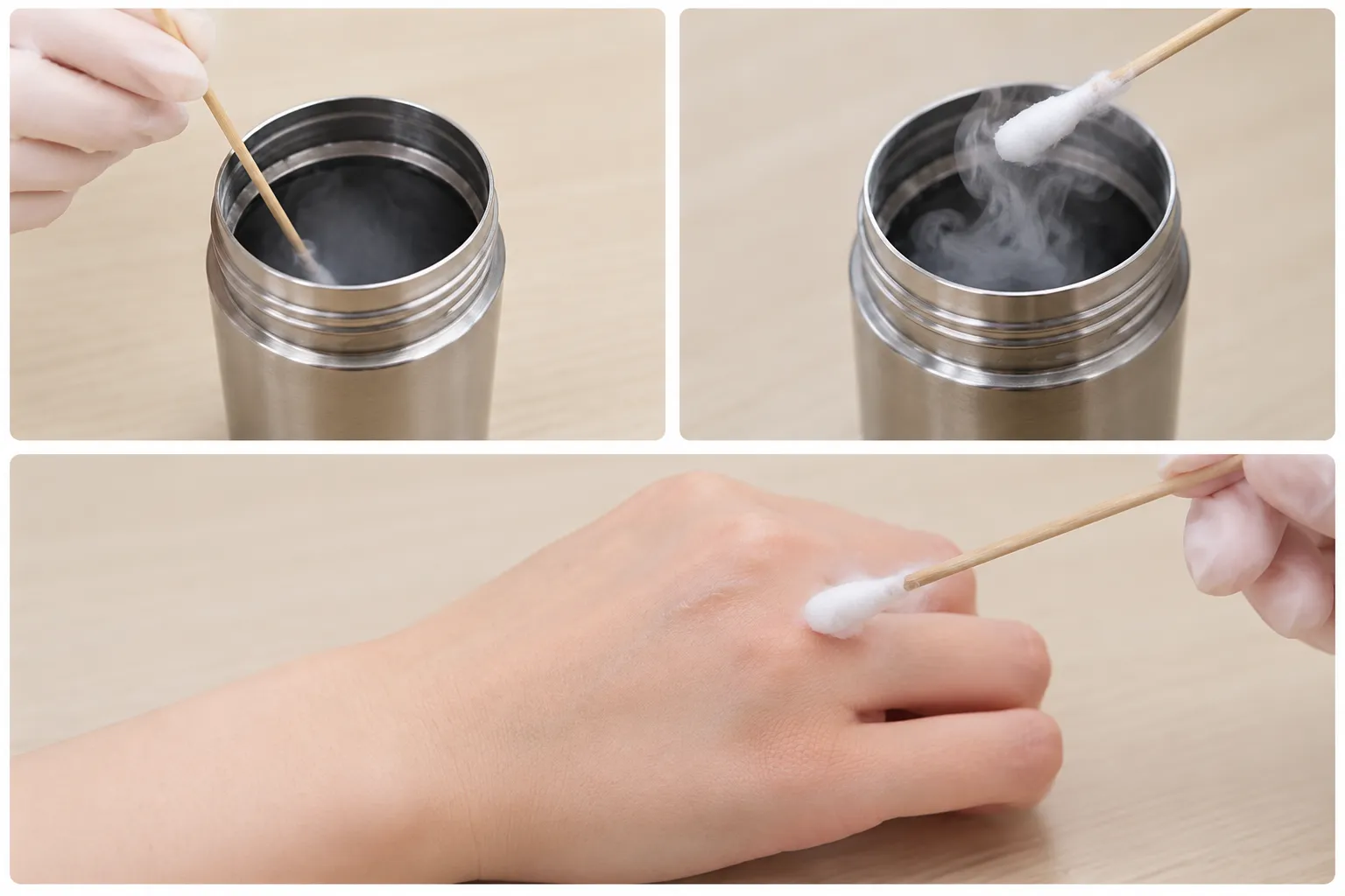 液体窒素を手のイボに噴霧する冷凍凝固療法のイメージ